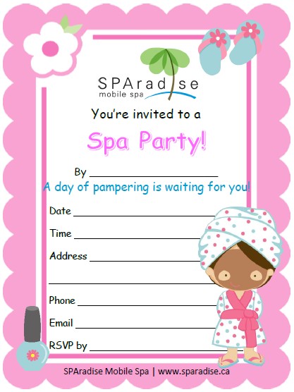Free Printable Spa Party Invitations Spa Party Ideas Sparadise Mobile Spa Inc Vancouver