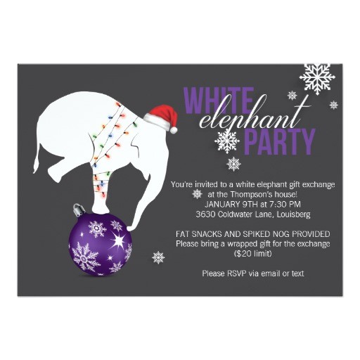 Free White Elephant Party Invitation Template White Elephant Party Invitation Purple Gray Zazzle
