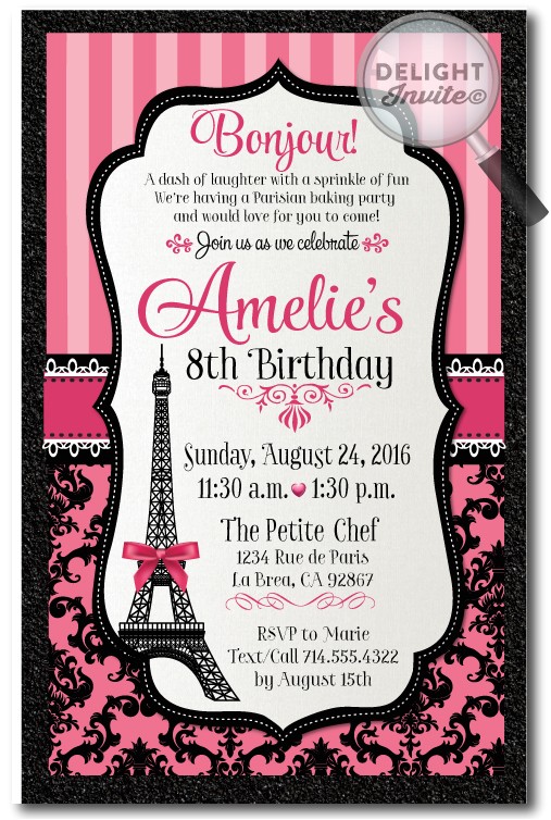 French Birthday Party Invitations Paris themed Birthday Thank You Cards Di 685ty