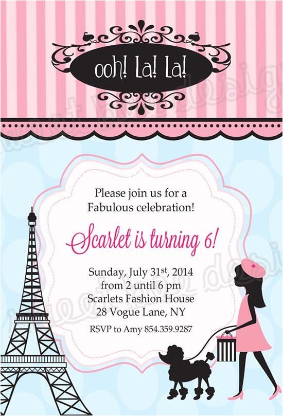 French themed Dinner Party Invitations Paris Birthday Invitation French Birthday by