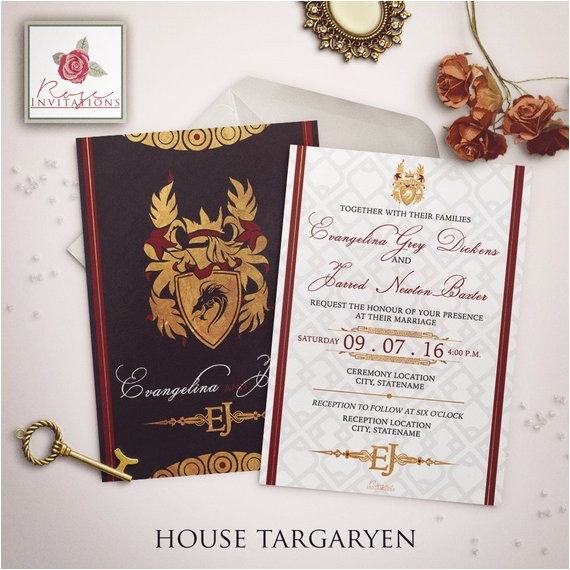 Game Of Thrones Wedding Invitations House Targaryen Wedding Invitation Game Of Thrones