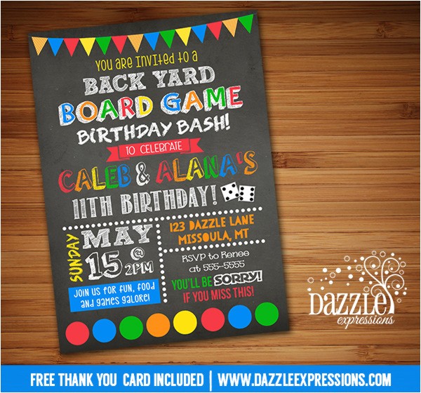 Game On Party Invitations Backyard Games Birthday Invitation Free Thank You Card