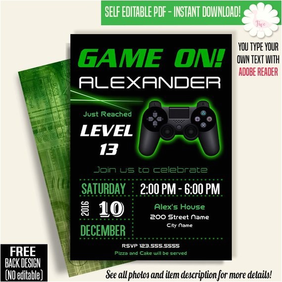 Game On Party Invitations Game On Invitation Video Game Party Invitation Gaming