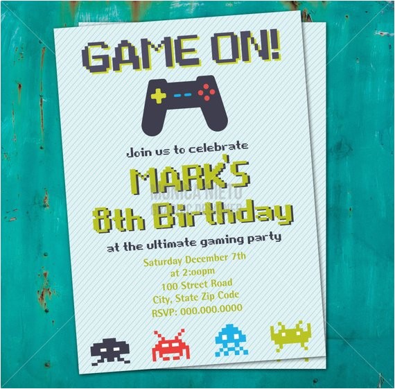 Game On Party Invitations Printable Video Game Birthday Invitation 8 Bit Invitation