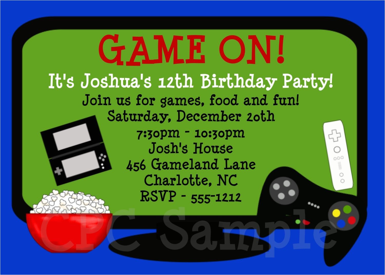 Game On Party Invitations Video Games Birthday Invitation Video Game Birthday Party