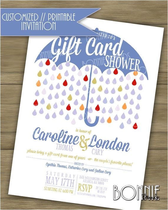 Gift Card Party Invitations Customized Printable Couple 39 S Wedding Shower