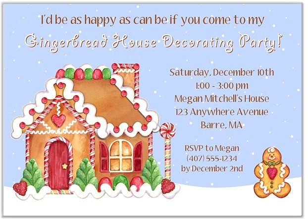 Gingerbread House Christmas Party Invitations Gingerbread House Holiday Christmas Party Invitations