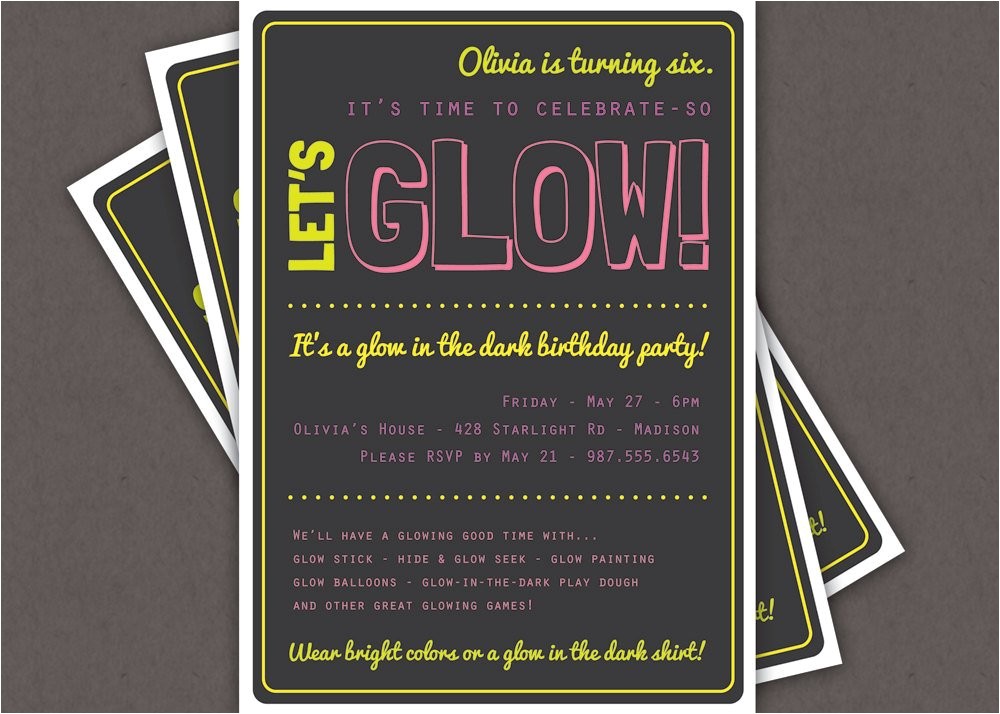 Glow Stick Party Invitations Glow In the Dark theme Birthday Party Invitation Custom Glow Stick Party Invitations Glow In the Dark theme Birthday Party Invitation Custom
