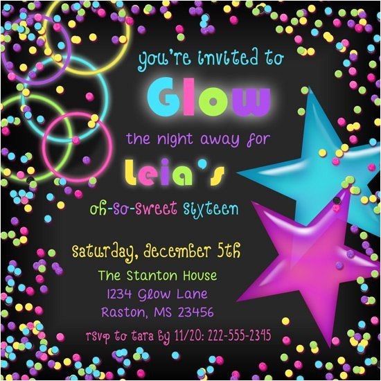 Glow Stick Party Invitations Sweet 16 Glow Party Invitations Light Up the Night Glow Stick Party Invitations Sweet 16 Glow Party Invitations Light Up the Night