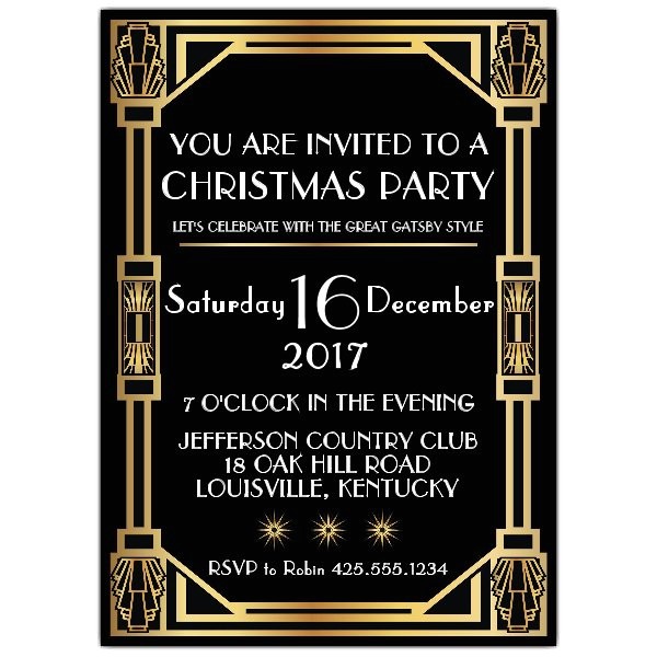 Great Gatsby Holiday Party Invitations Gatsby Classic Deco Christmas Party Invitations Paperstyle
