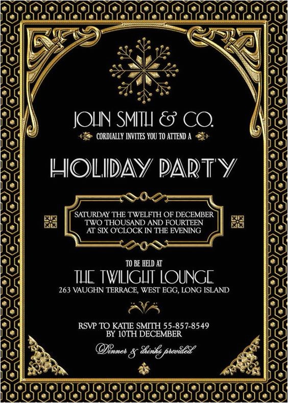 Great Gatsby Holiday Party Invitations Gatsby Holiday Party Invitation Black Gold Christmas Party