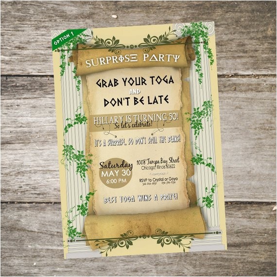 Greek Party Invitations toga Party Surprise Birthday Party Invitation 40th Greek Roman