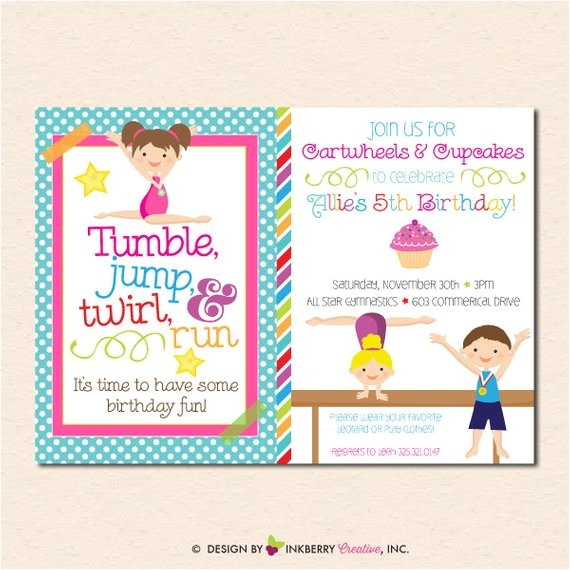 Gym Birthday Party Invitations Gymnastics Birthday Party Invitation Boy Girl Version