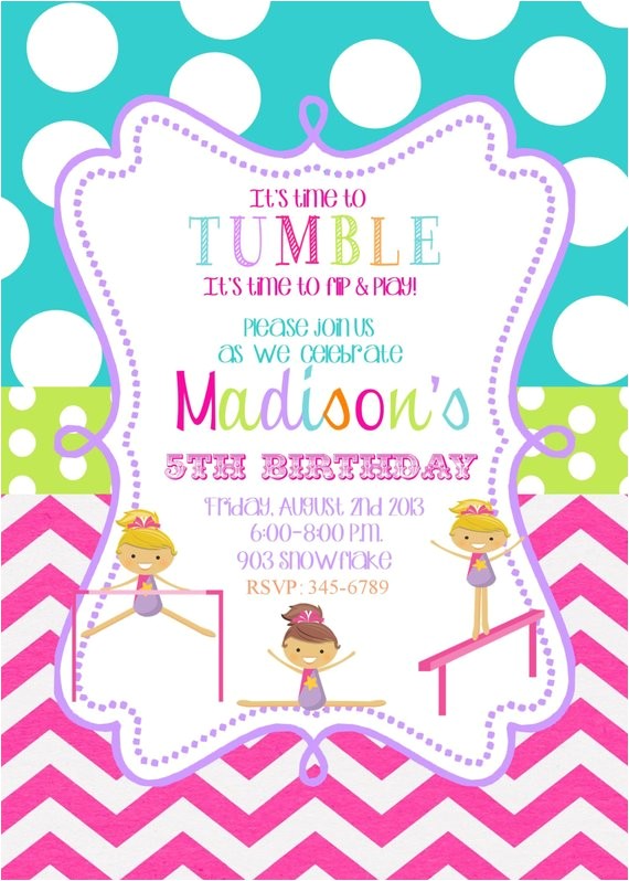 Gym Birthday Party Invitations Gymnastics Birthday Party Invitations Printable or Digital