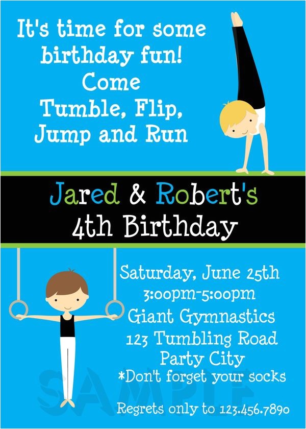 Gym Birthday Party Invitations Printable Birthday Invitations Twins Party Gymnastics themed