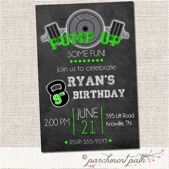 Gym Birthday Party Invitations Weight Lifting Birthday Invitation Crossfit Party