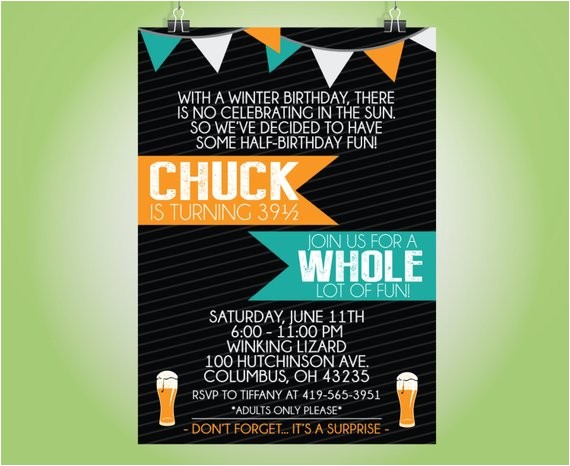 Half Birthday Party Invitations Half Birthday Invitation 1 2 Birthday Invitation Guy
