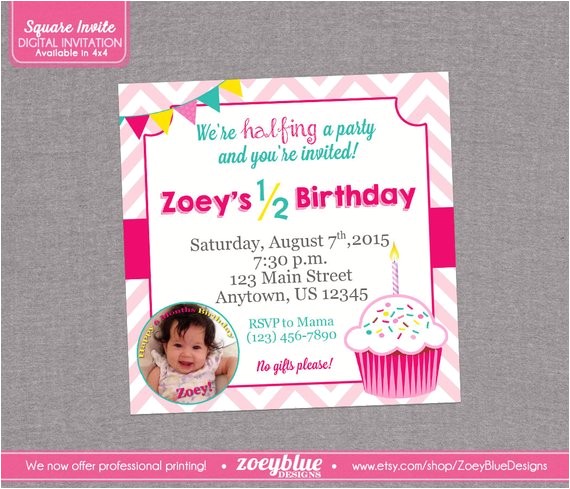 Half Birthday Party Invitations Half Birthday Party Invitation Girl Cupcake 6 by