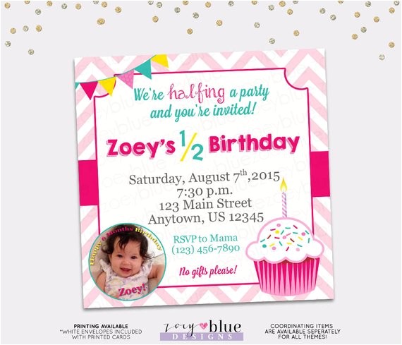 Half Birthday Party Invitations Half Birthday Party Invitation Girl Cupcake 6 Month