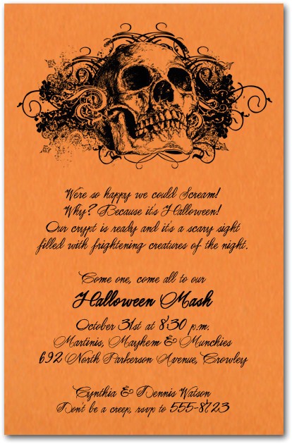 Halloween Party Invite Wording for Adults Grunge Skull On orange Halloween Party Invitations