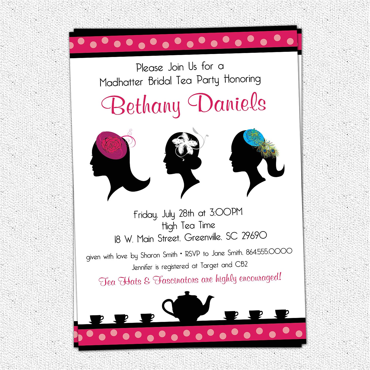 Hat themed Party Invitations Madhatter Mad Hatter Tea Party Invitations Fascinator