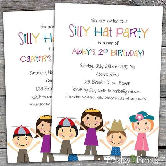 Hat themed Party Invitations Silly Hat themed Birthday Party Invitations Option to Print