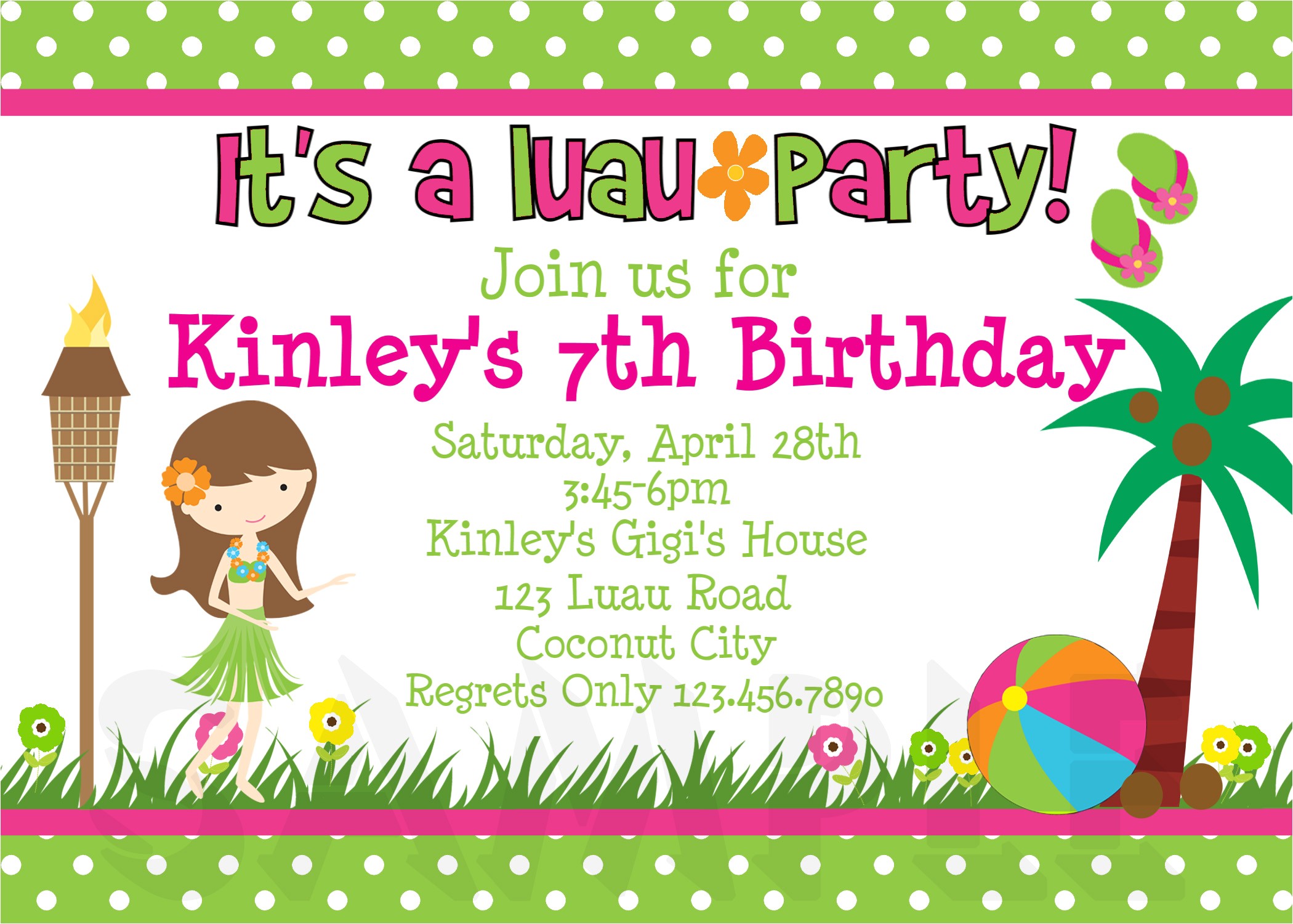 Hawaii Party Invitations Printable Birthday Invitations Luau Party Little Girl