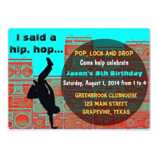 Hip Hop Dance Birthday Party Invitations 80 39 S Boombox Break Ancing Hip Hop Party Invitation 5 Quot X 7