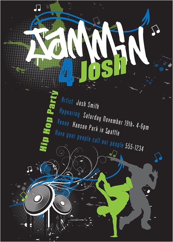 Hip Hop Dance Birthday Party Invitations 80s Hip Hop theme Party Invitations Wording Party