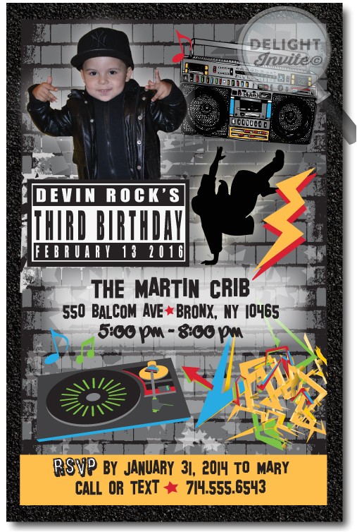 Hip Hop Dance Birthday Party Invitations 80s Rap Hip Hop Birthday Invitations Hip Hop Hooray