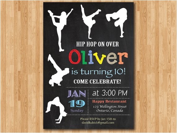 Hip Hop Dance Birthday Party Invitations Hip Hop Birthday Invitation Chalkboard Birthday Party