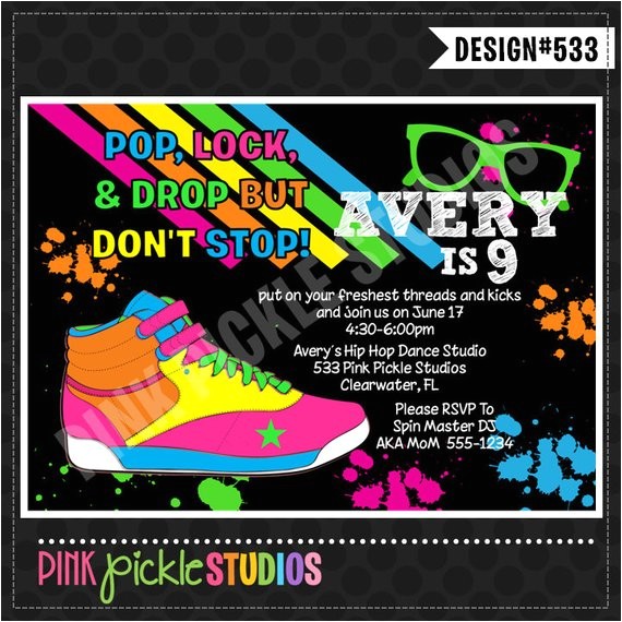 Hip Hop Dance Birthday Party Invitations Hip Hop Dance Birthday Invitation or Thank by