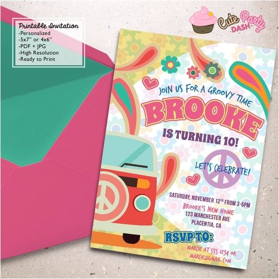 Hippie Invitations Birthday Party Hippie Chic Birthday Party Invitations Diy Groovy Party