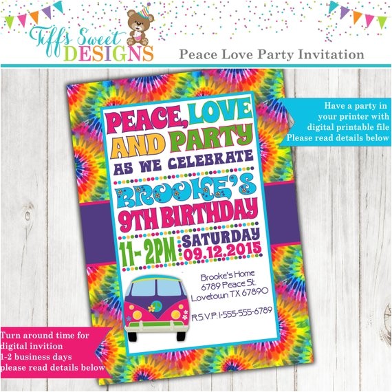 Hippie Invitations Birthday Party Tie Dye 60 39 S Hippie Party Invitation Peace Love