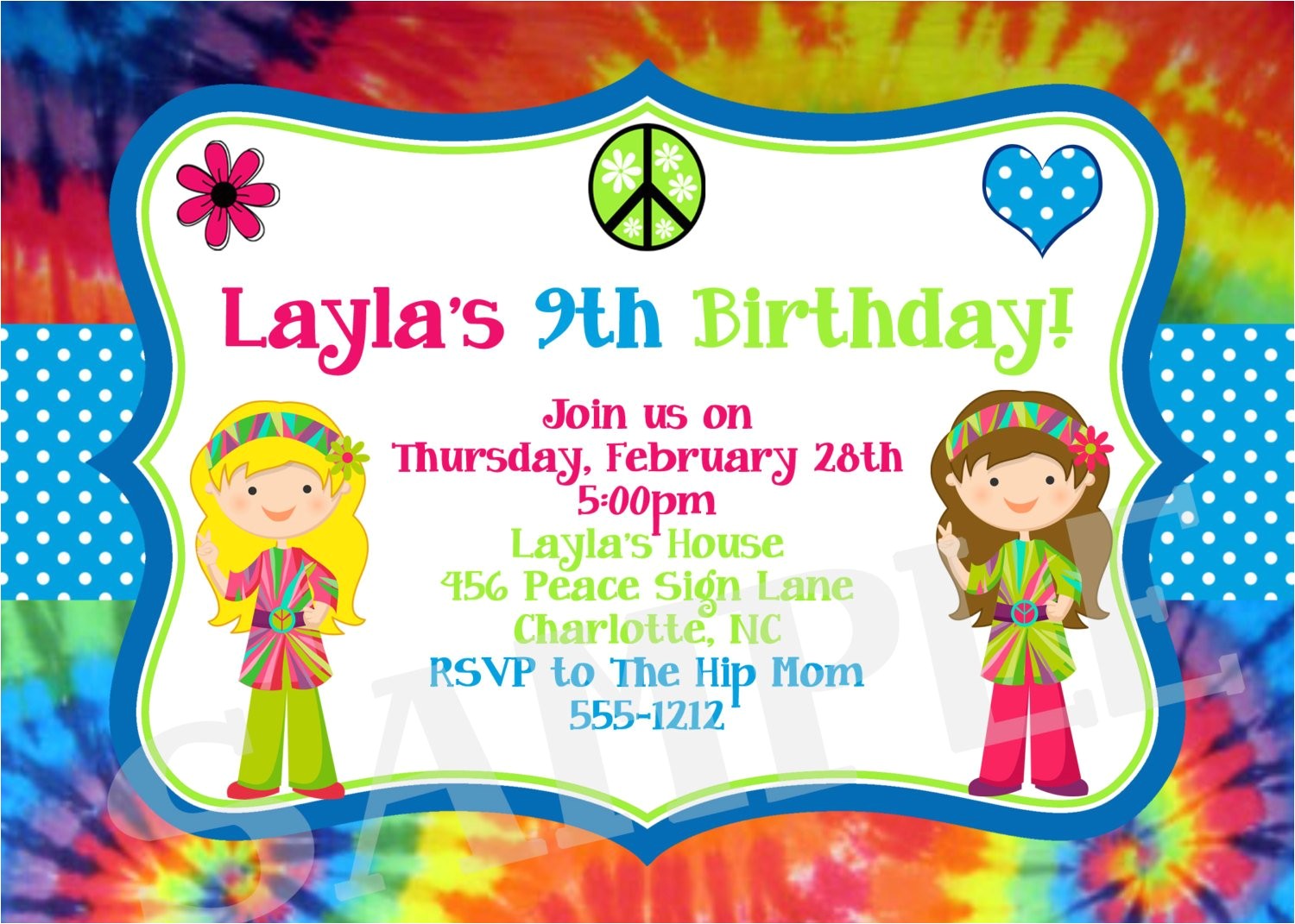 Hippie Invitations Birthday Party Tie Dye Birthday Invitation 70 39 S Birthday Invitation