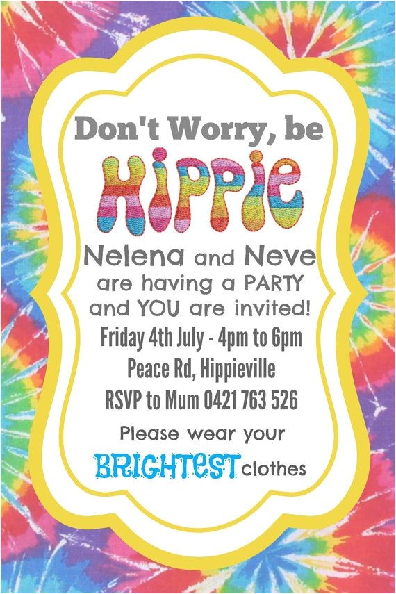 Hippie Party Invitations Hippie Party Invite Invitation Custom Made Digital