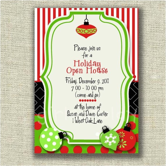Holiday Open House Party Invitations Christmas Open House Holiday Christmas Whimsy ornaments Card Invitation