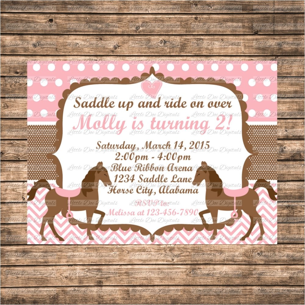 Horse themed Party Invitations Personalized Pink and Brown Horse themed Birthday Party Horse themed Party Invitations Personalized Pink and Brown Horse themed Birthday Party