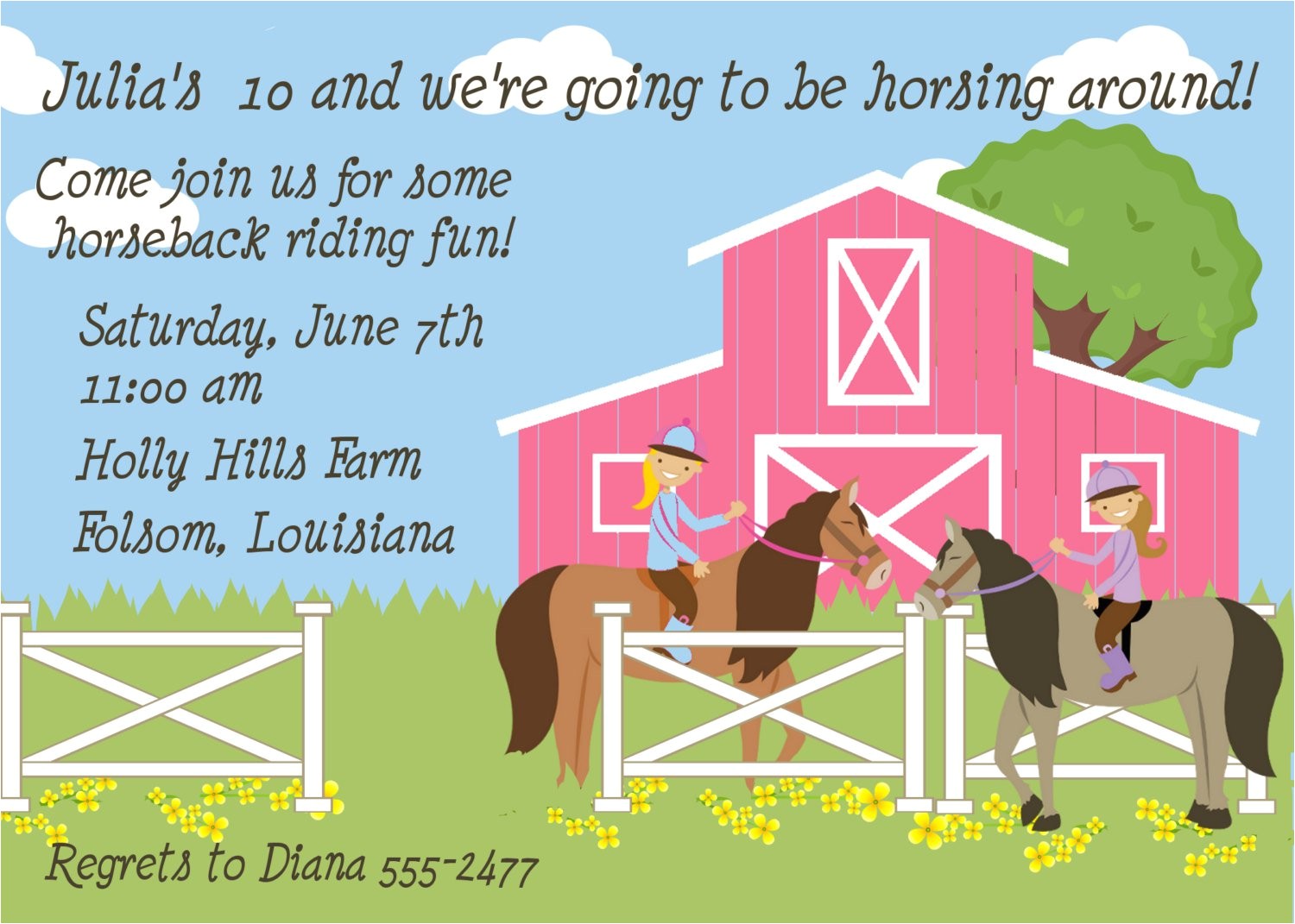 Horseback Riding Birthday Party Invitations Horse Riding Birthday Party Invitation