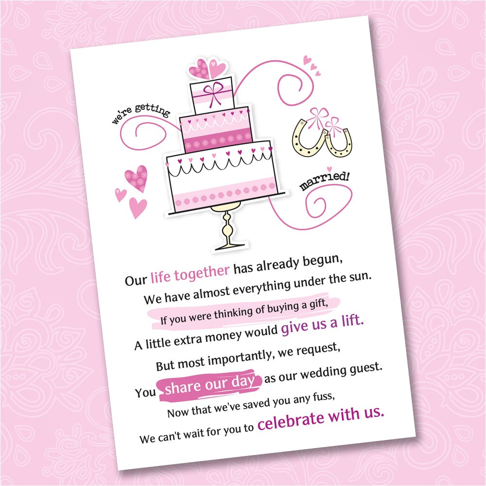 How to ask for Money On A Wedding Invite 25 X Wedding Poem Cards for Your Invitations ask