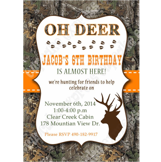 Hunting Birthday Party Invitations Camo Boy Printable Invitation Hunting Realtree Diy