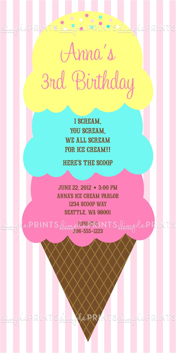 Ice Cream Party Invitations Wording Ice Cream Scoops Printable Party Invite Dimple Prints Shop