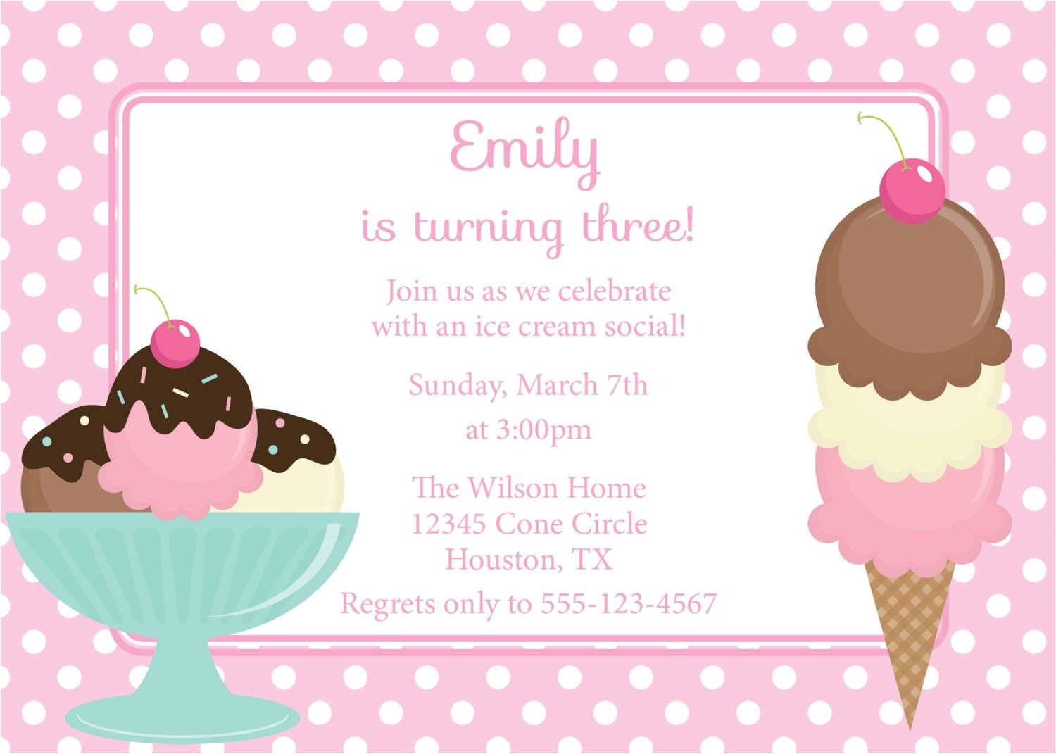 Ice Cream Party Invitations Wording Ice Cream social Invitation Birthday Invite Diy by