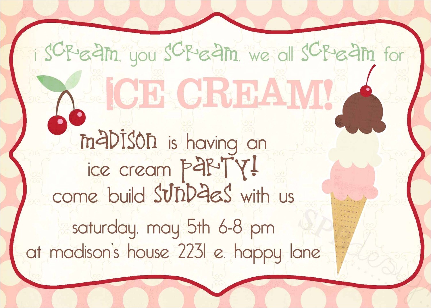 Ice Cream Party Invitations Wording Ice Cream social Invitation Template