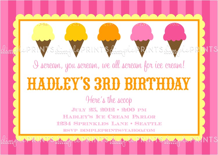 Ice Cream Party Invitations Wording Ice Cream social Printable Party Invitation Dimple
