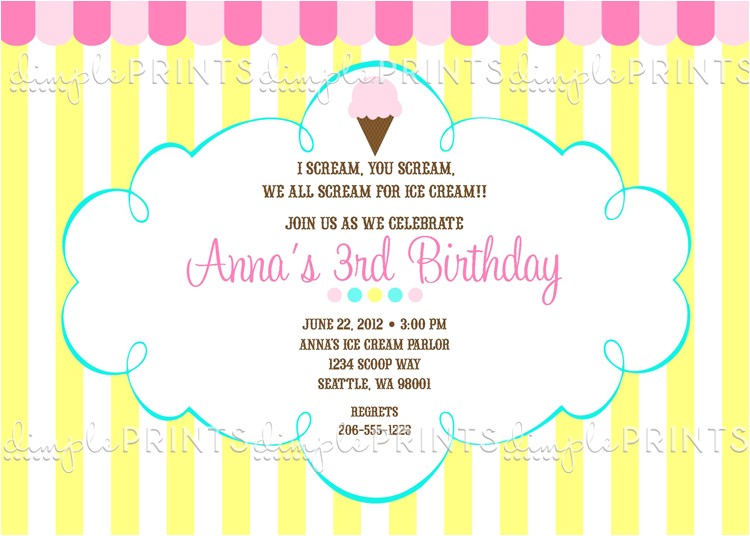 Ice Cream Party Invitations Wording Ice Cream social Printable Party Invite Dimple Prints Shop