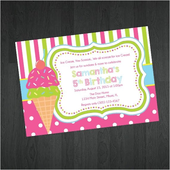Ice Cream theme Party Invitations Birthday Invitation Ice Cream theme Birthday by