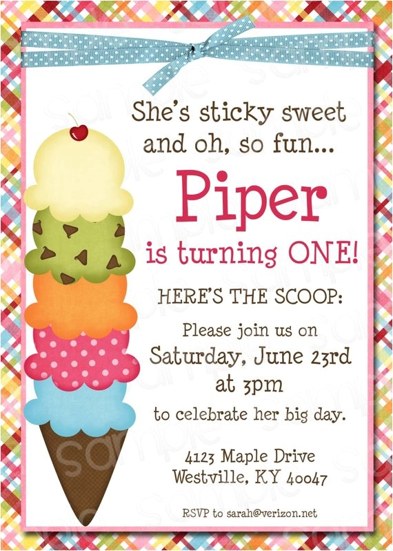 Ice Cream theme Party Invitations Ice Cream themed Birthday Party Invitation