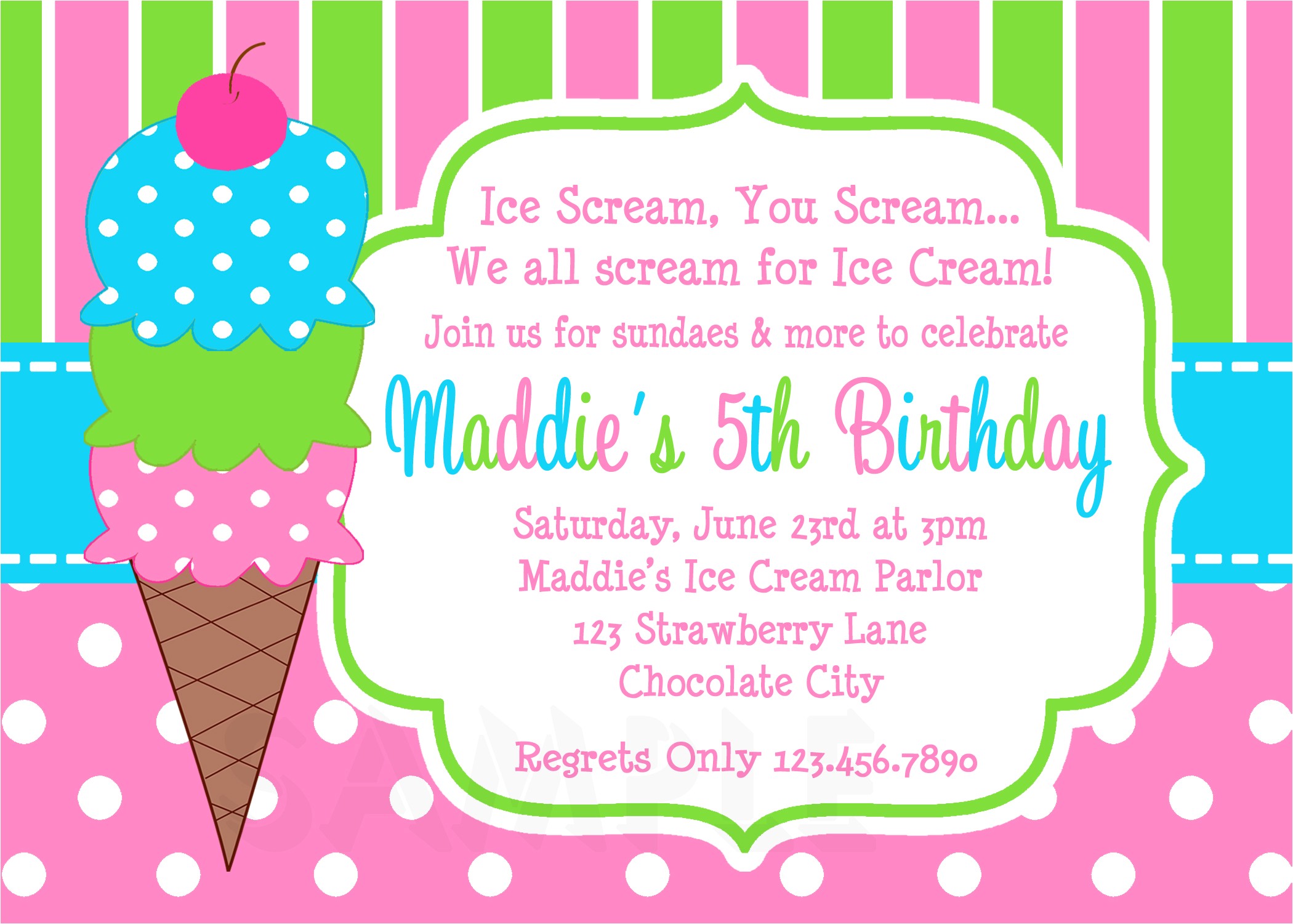 Ice Cream theme Party Invitations Printable Birthday Invitations Girls Ice Cream Party