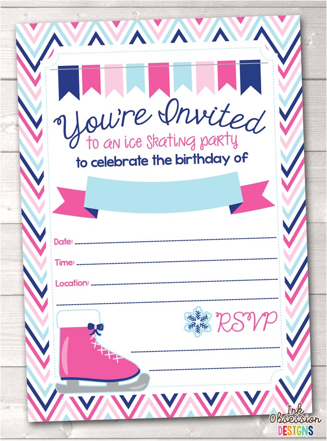 Ice Skating Birthday Party Invitations Free Printable Pink Ice Skating Party Printable Birthday Party Invitation